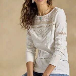 Sundance Women's Size Medium White Obeton Top Lace Long Sleeve